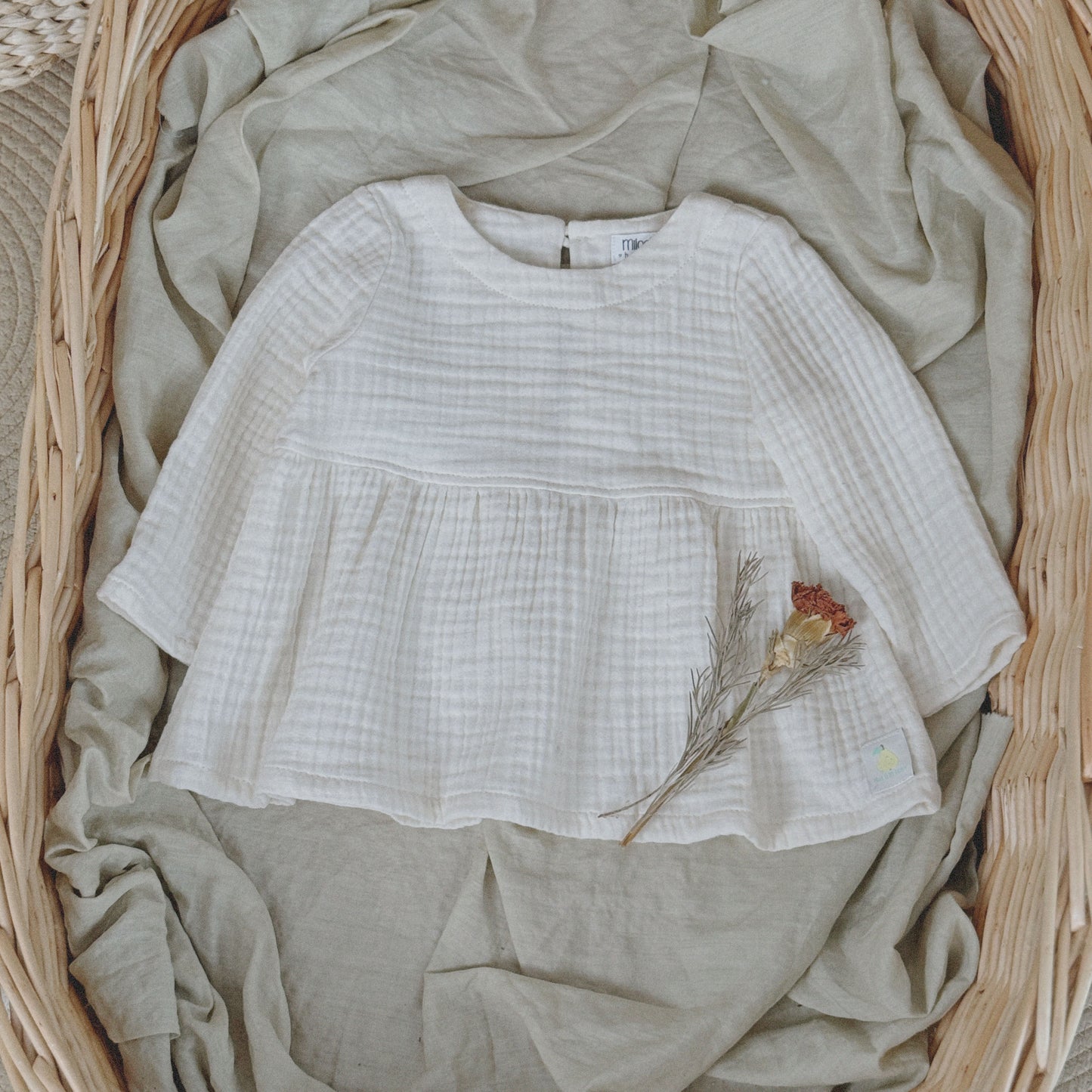 12M-6Y Baby Doll Top with Coconut Buttons | Flowy Cotton Gauze | 10+ Colors