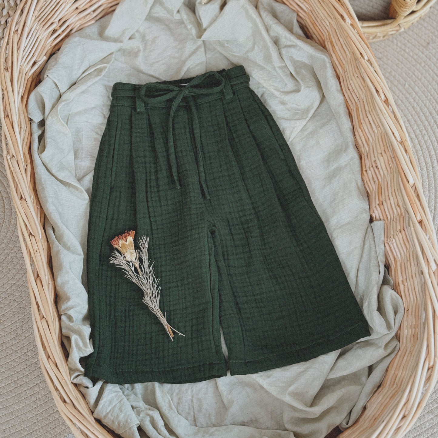 12M–6Y Kids’ Stylish Gauze Pants | Elastic Back + Tie Waist