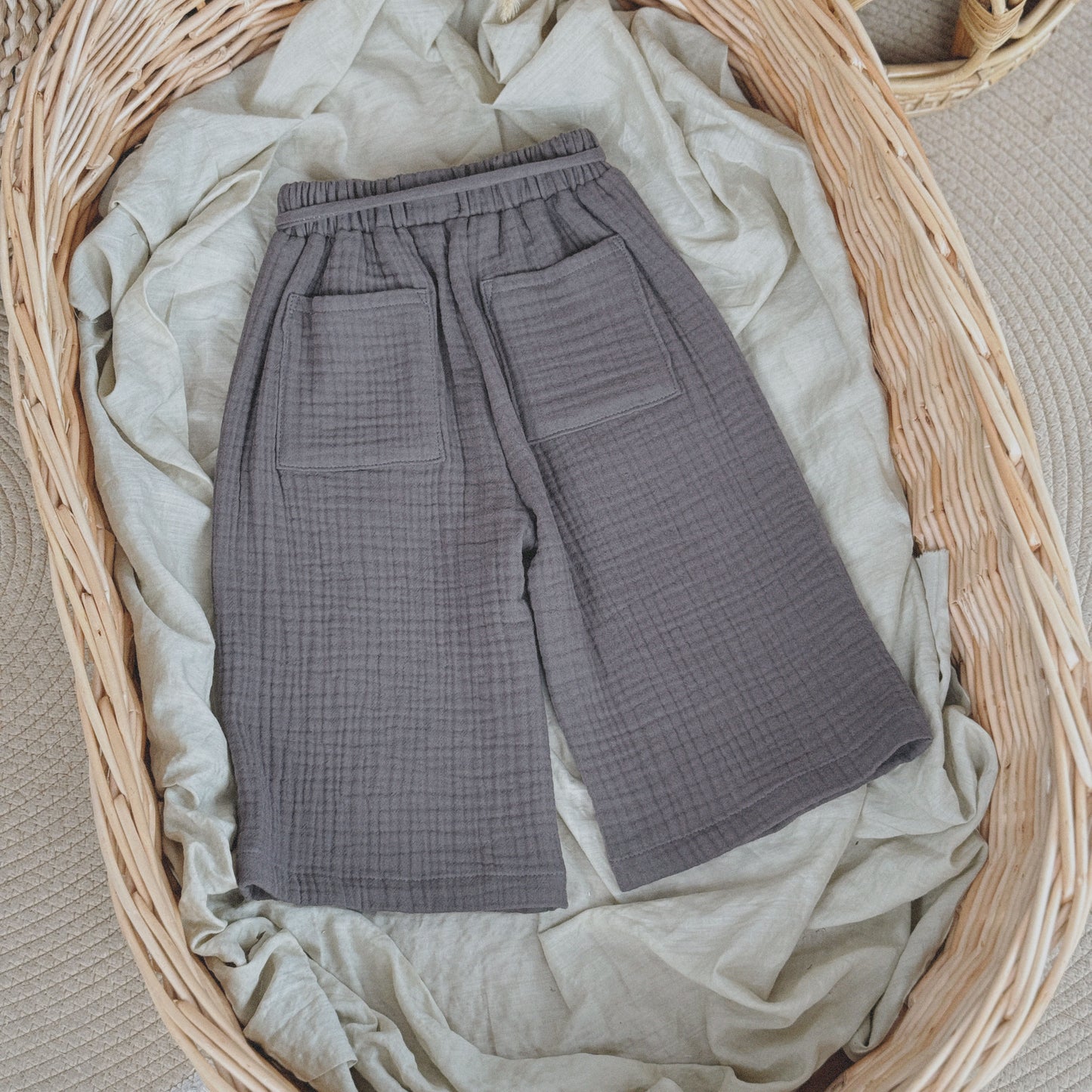 12M–6Y Kids’ Stylish Gauze Pants | Elastic Back + Tie Waist
