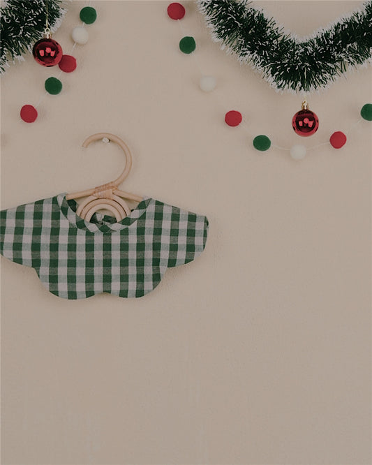 3M-4Y Christmas Collection Gingham Scalloped Collar Bib | Cotton Gauze Baby Accessory